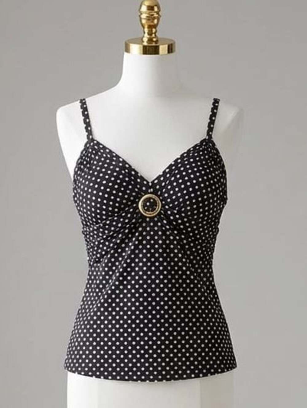 Plus Size 16 Trimshaper Sweetheart Neckline Polka Dot Tankini Swimsuit Swim Top